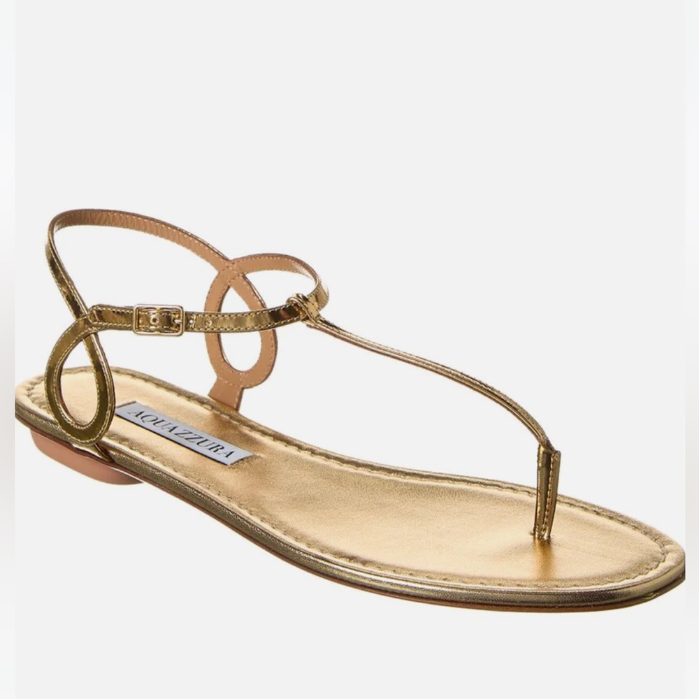 Gorgeous NWT Aquazzura Almost Bare Sandal sz38.5 Flat Gold